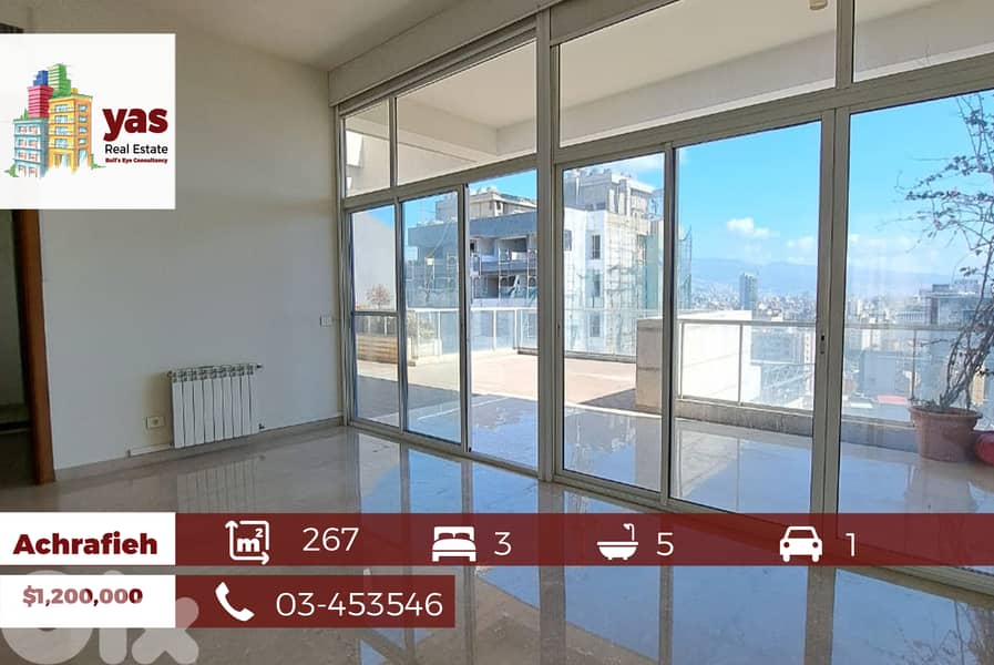 Achrafieh 267m2 | 84m2 Terraces | Equipped Kitchen | View | PA | 0