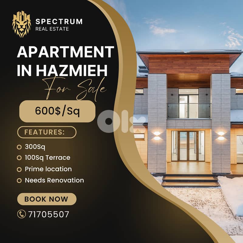 600$/Sq APARTMENT IN HAZMIEH PRIME 400Sq NEEDS RENOVATION, (HA-488) 0