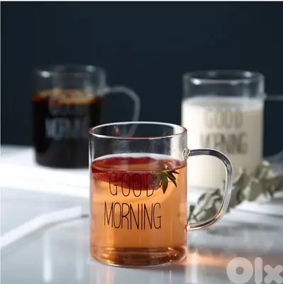 Glass Transparent Cup Good Morning With Handle 10 x 7 cm