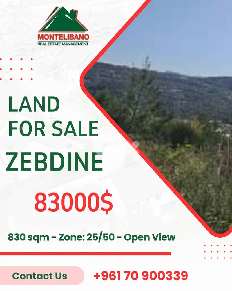 830 sqm Land For Sale in Zebdine with Open View !!! 0