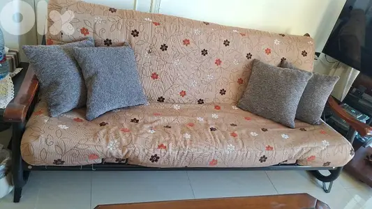 one sofa bed + 2 chairs fer forgé 1 extra sofa,3 tables good condition