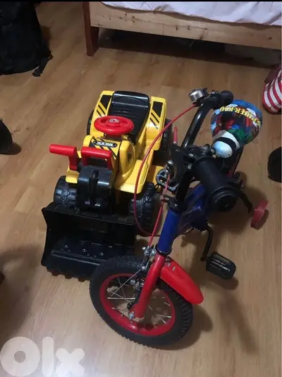 kids bicycle and electric truck