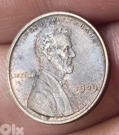 عملة قديمة واحد سنت أميركي اول اصدار 1909vdb حالة انسر