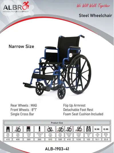 Steel wheelchair - Narrow size
