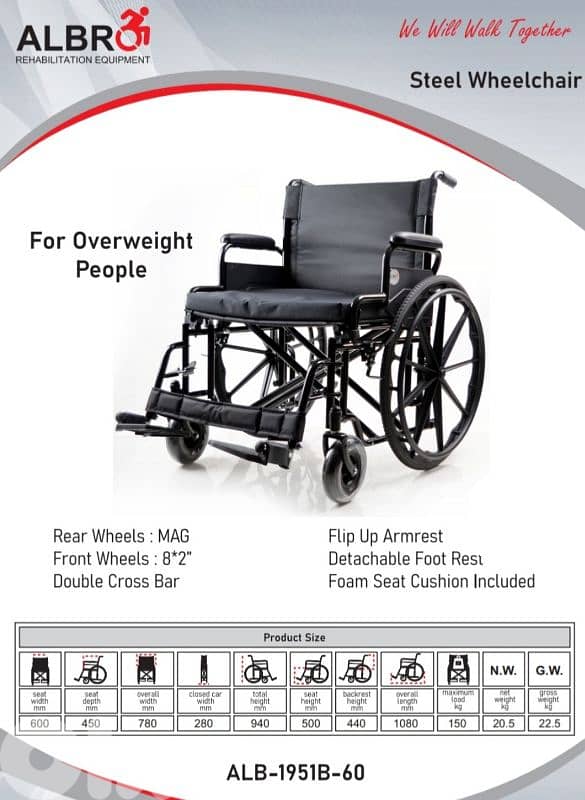 Steel wheelchair - for overweight people 600 0
