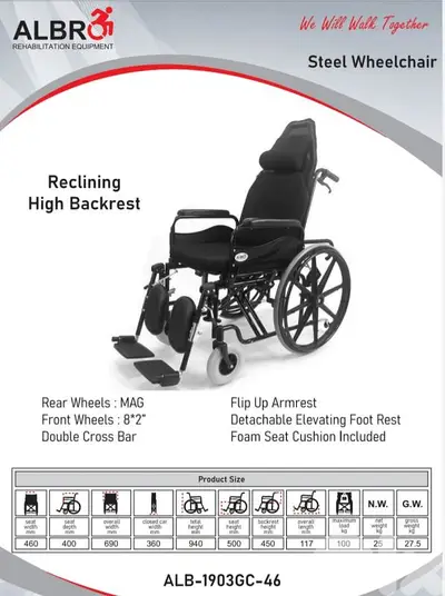 Reclining manual wheelchair