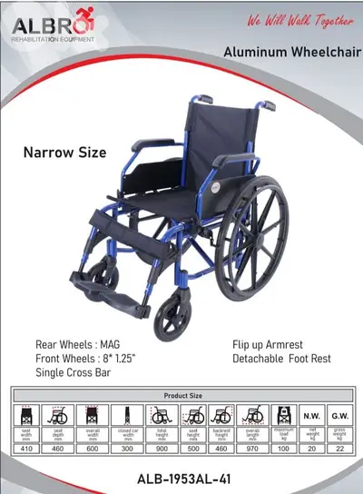 Aluminum wheelchair - narrow size
