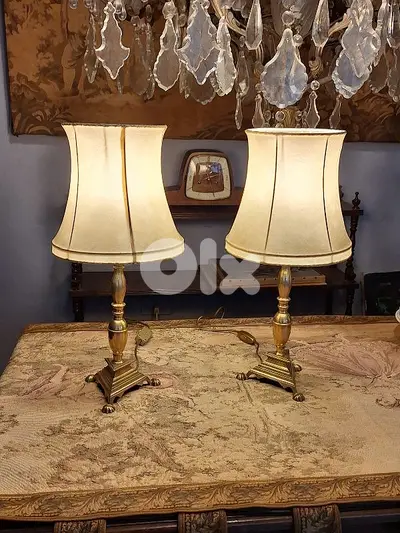 pair of bronze and leather top lamps