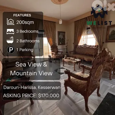 200sqm Apartment for sale in Daroun-Harissa, Kesserwan   MA25JSDH20017