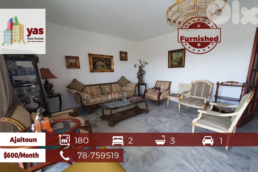 Ajaltoun 180m2 |Furnished Flat | Rent | Quiet Street | TO/KH 0