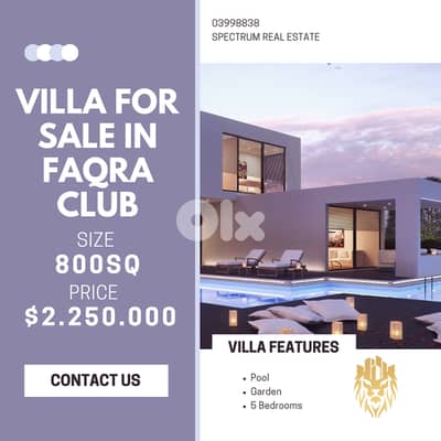 UNIQUE VILLA IN FAQRA CLUB PRIME LOCATION + POOL  , (KFA-212)