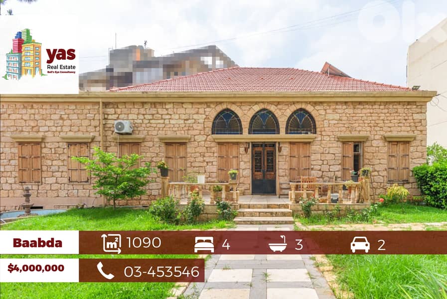 Baabda 1090m2 | Garden 640m2| Traditional  House |Calm Area |PA 0