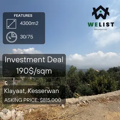4300sqm Land for sale in Klayaat, Kesserwan   REF: NW25JLK4300815