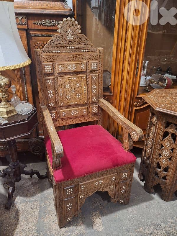 pair of arabisc chais with high table mother of pearl inlaid 1