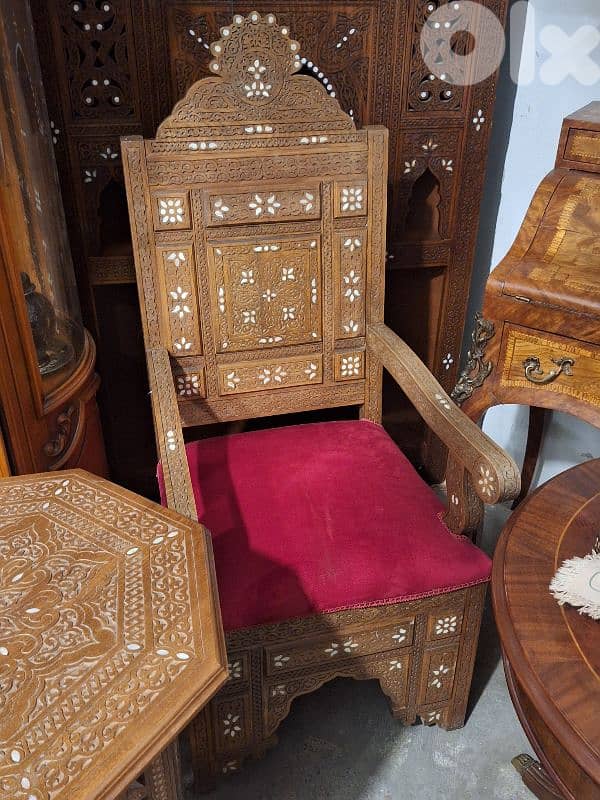 pair of arabisc chais with high table mother of pearl inlaid 2