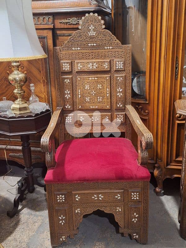 pair of arabisc chais with high table mother of pearl inlaid 3