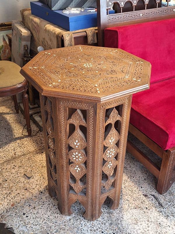 pair of arabisc chais with high table mother of pearl inlaid 4