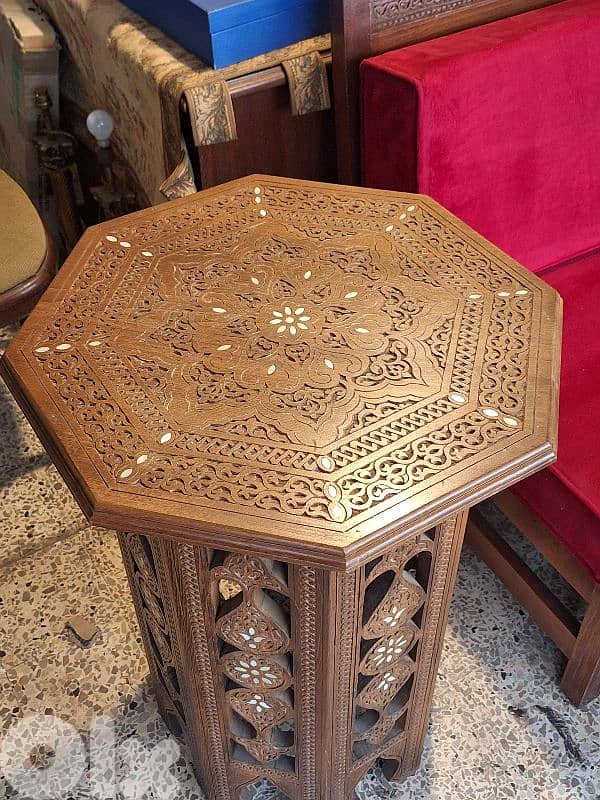 pair of arabisc chais with high table mother of pearl inlaid 5