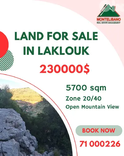 5700 sqm Land For Sale in Laklouk with Open Mountain View !!!