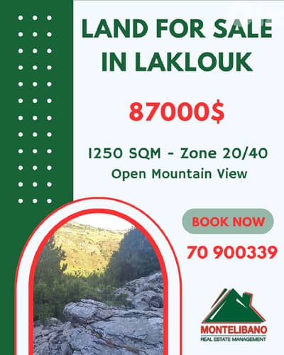 1250 sqm Land For Sale in Laklouk with Open Mountain View !!!