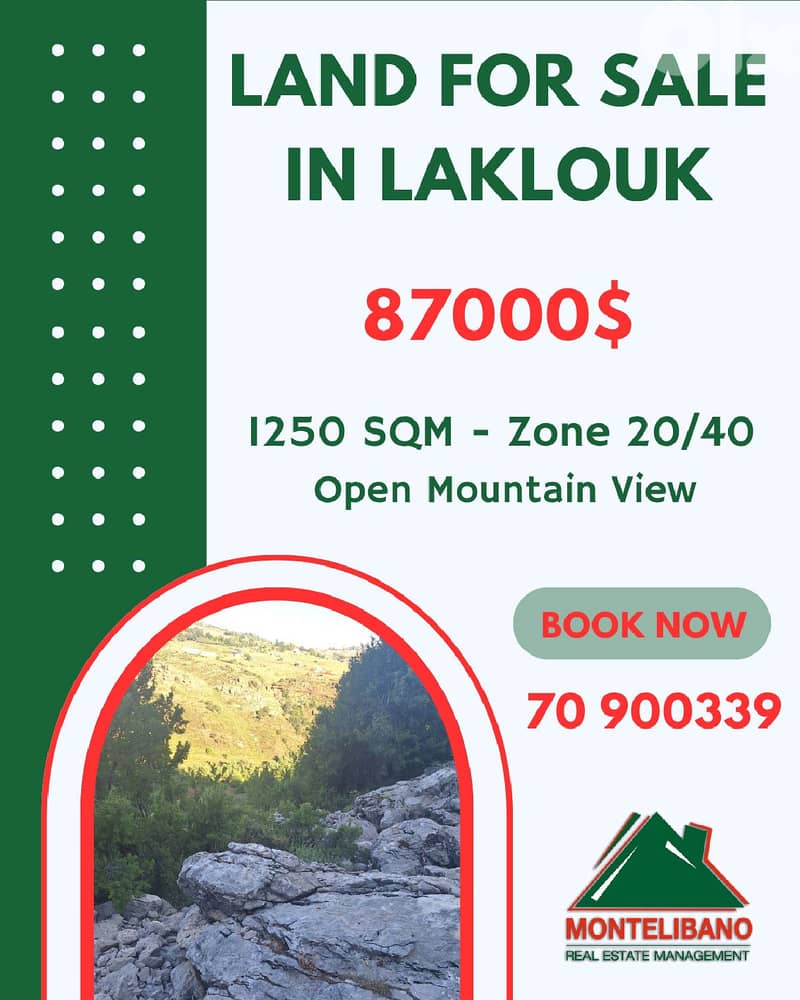 1250 sqm Land For Sale in Laklouk with Open Mountain View !!! 0