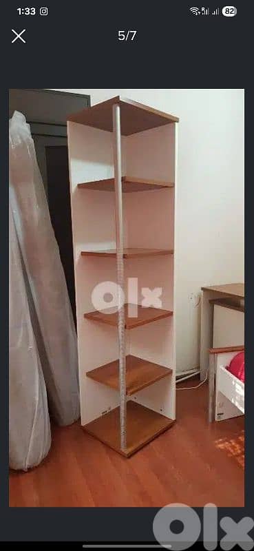 Bed with Mattress + Bedside Table + Shelving unit 2
