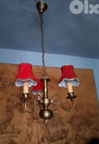 3 lamps flemish brass chandelier
