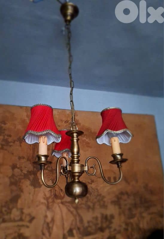 3 lamps flemish brass chandelier 0