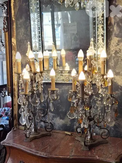 pair of bronze and crystal gerandoles
