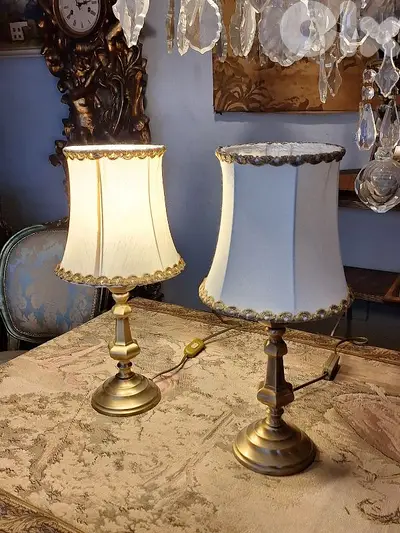 pair of brass lamps