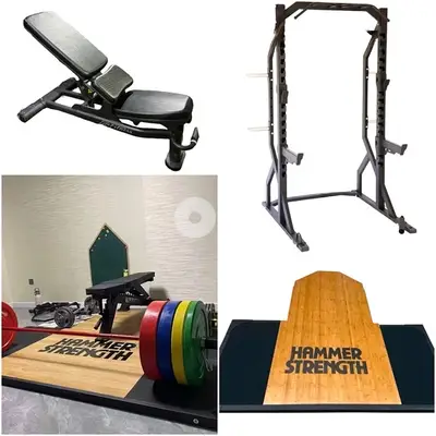 Power Rack with Platform / Bumper plates / Bench / Barbell