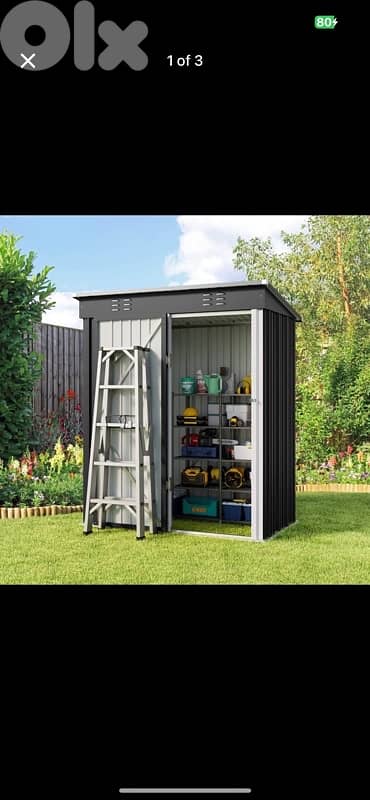 Outdoor Metal Storage Shed with Lockable Door, Waterproof Tool Cabinet 3