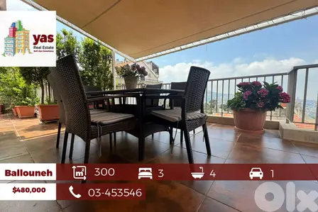 Ballouneh 300m2 | 180m2 Terrace | Furnished/ Equipped | View | EL |