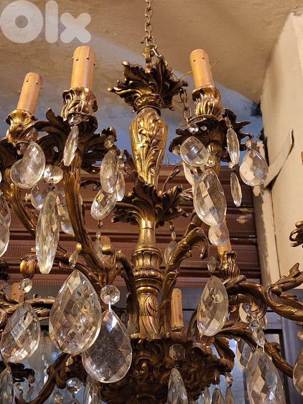 czech bronze and crystal chandelier 1
