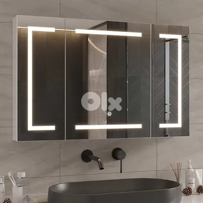 mirror cabinet bathroom with LED lighting and socket
