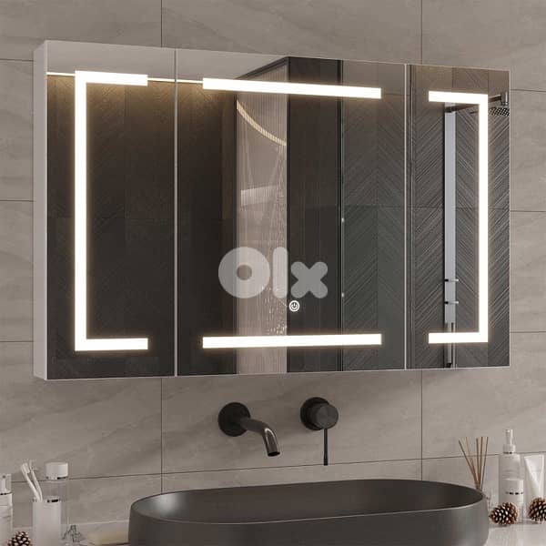 mirror cabinet bathroom with LED lighting and socket 0