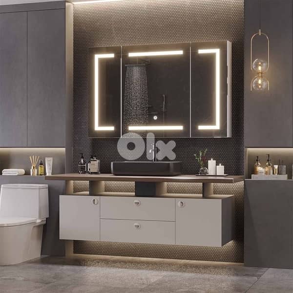 mirror cabinet bathroom with LED lighting and socket 1