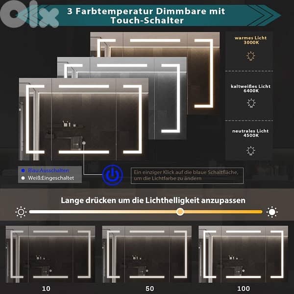 mirror cabinet bathroom with LED lighting and socket 2