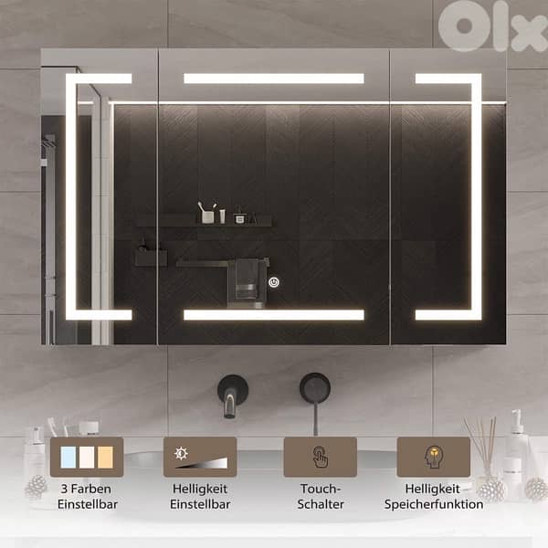 mirror cabinet bathroom with LED lighting and socket 3