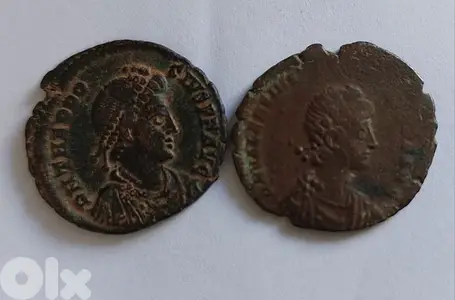 set of Two Roman Coins for Emperor Theodosius I year 379AD