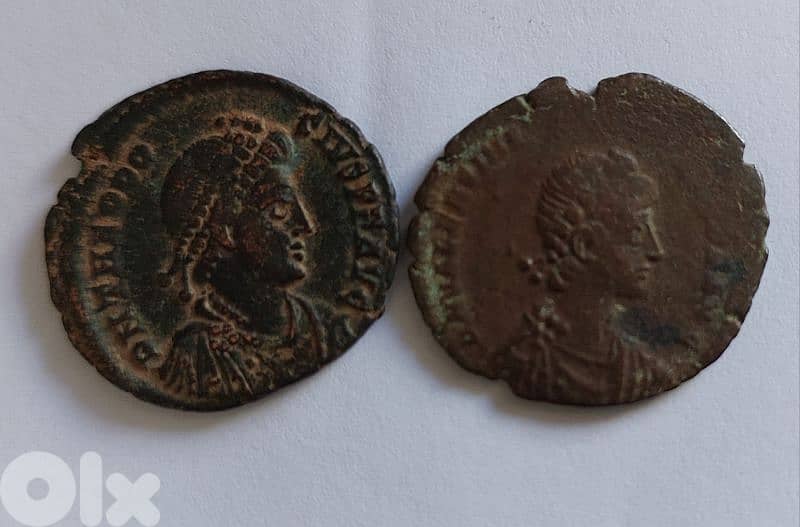 set of Two Roman Coins for Emperor Theodosius I year 379AD 0