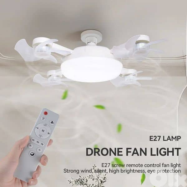 Drone Ceiling Fan ، LED Lights 3 Speed E27 With Remote Control 0