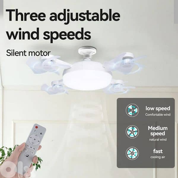 Drone Ceiling Fan ، LED Lights 3 Speed E27 With Remote Control 3
