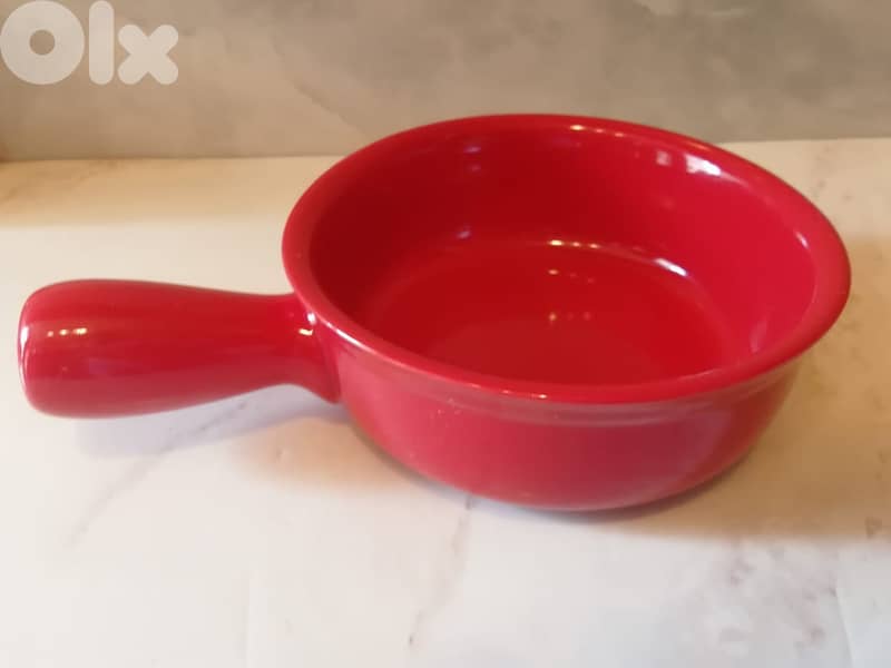 Bright red glazed Switserland caquelon clay 2 liter capacity for 2-4 p 4