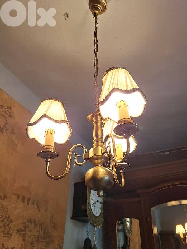 antique english 3 lamps brass chandelier 0