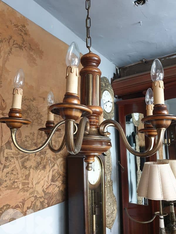 wood and bronze 6 lamps chandelier 3