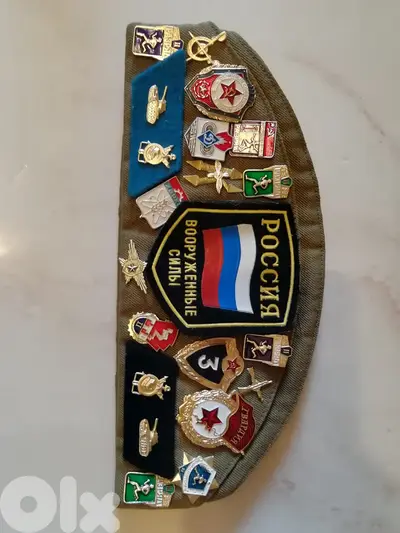 Authentic Russian Military Hat Size 55 w/Pins & Patches