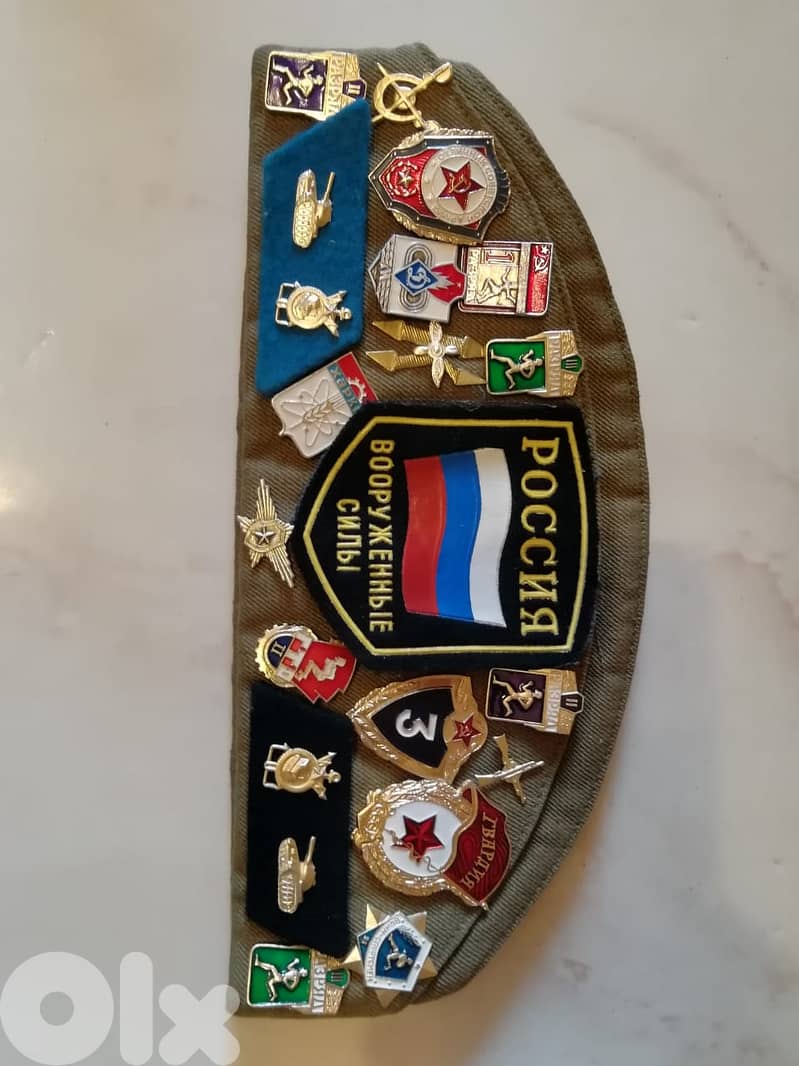 Authentic Russian Military Hat Size 55 w/Pins & Patches 0