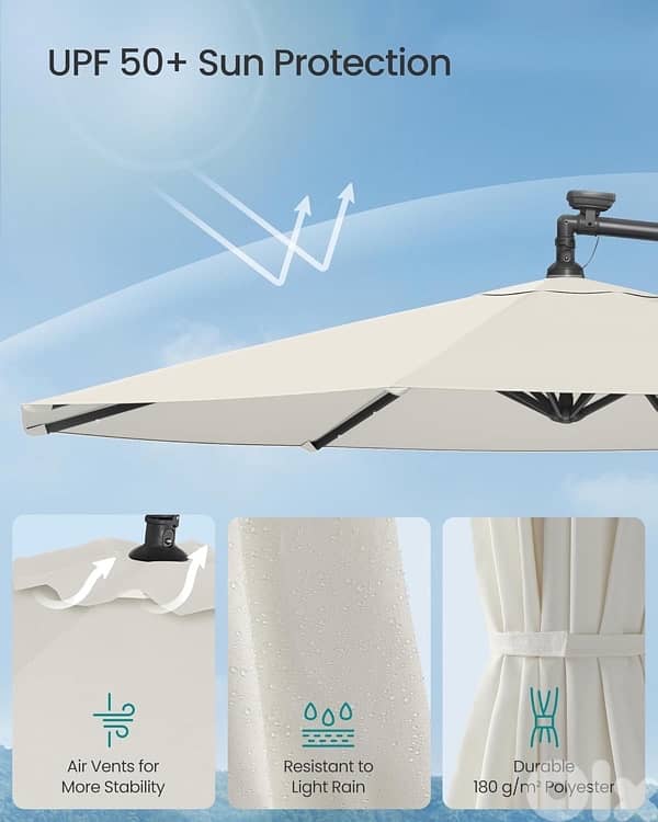 Parasol with Solar-Powered LED Lights, 3 m Banana Patio Umbrella 2