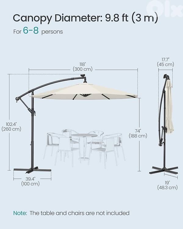 Parasol with Solar-Powered LED Lights, 3 m Banana Patio Umbrella 3